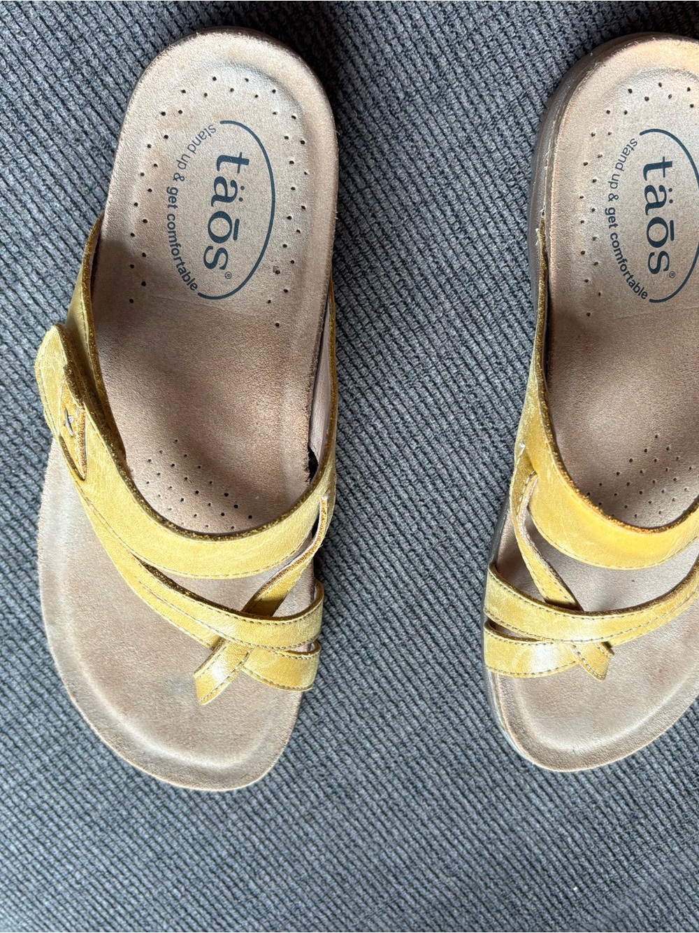 Taos Footwear Mustard Yellow Leather Crossover Slide Sandals - Picture 3 of 5